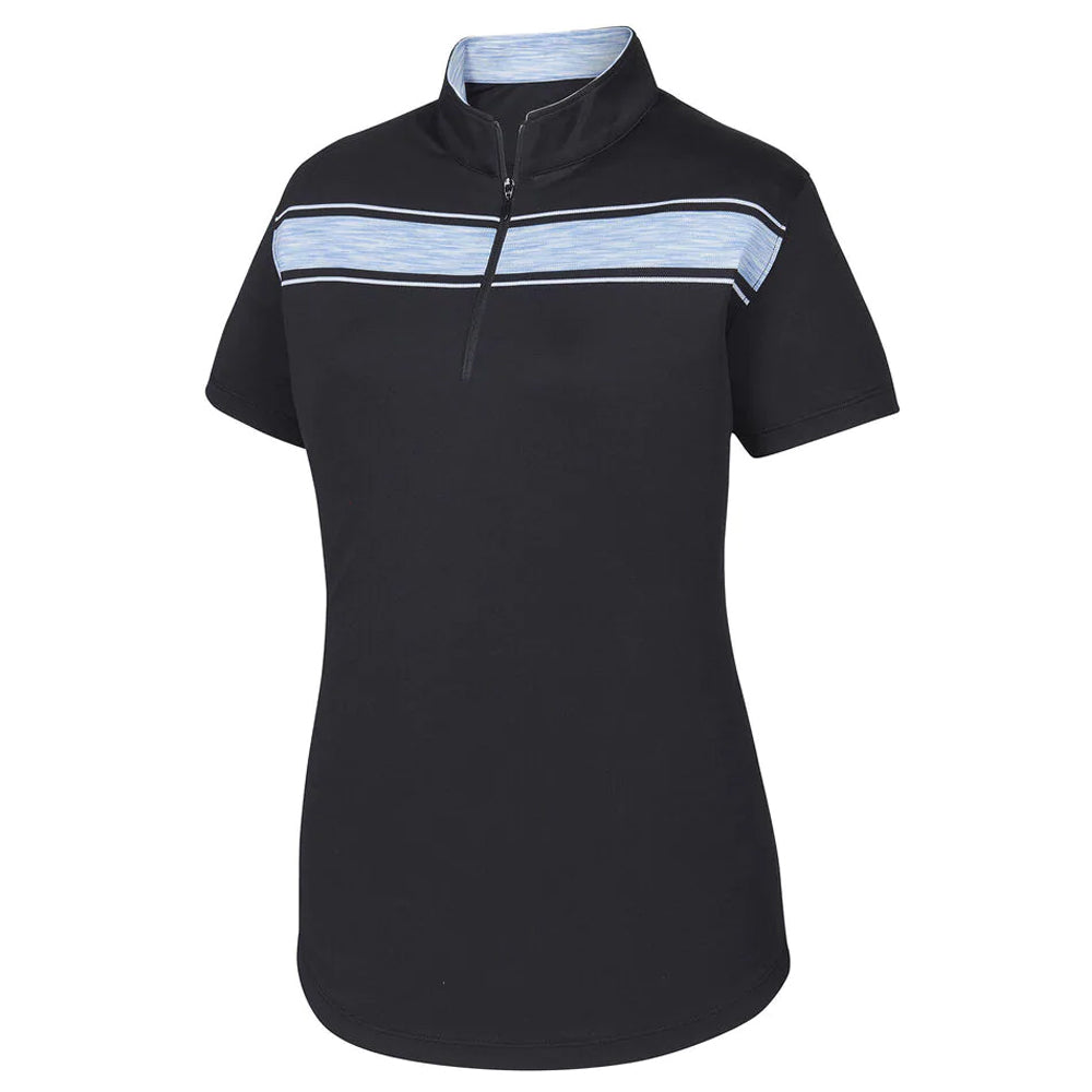 FootJoy Baby Pique Engineered Stripe Zip Golf Pullover Black/Surf/White - SS19 Women