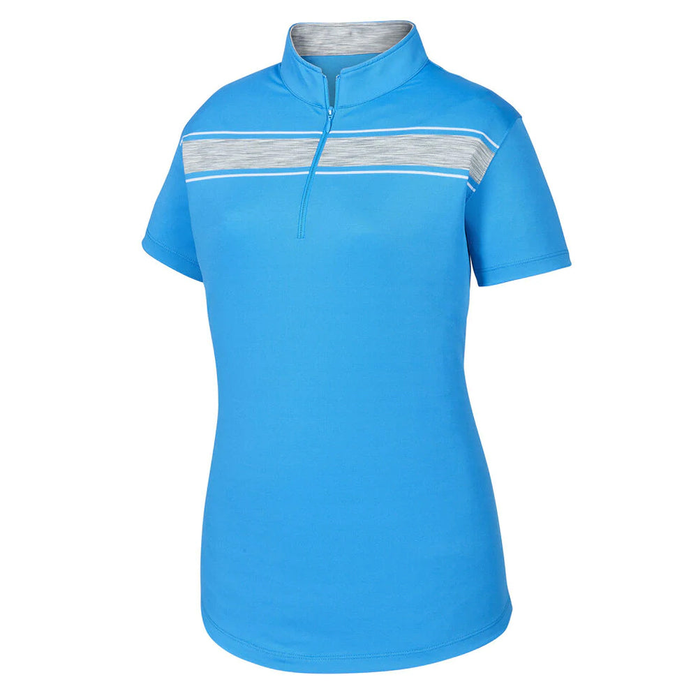 FootJoy Baby Pique Engineered Stripe Zip Golf Pullover Surf/Gray - SS19 Women