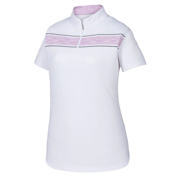 FootJoy Baby Pique Engineered Stripe Zip Golf Pullover White/Orchid/Charcoal - SS19 Women