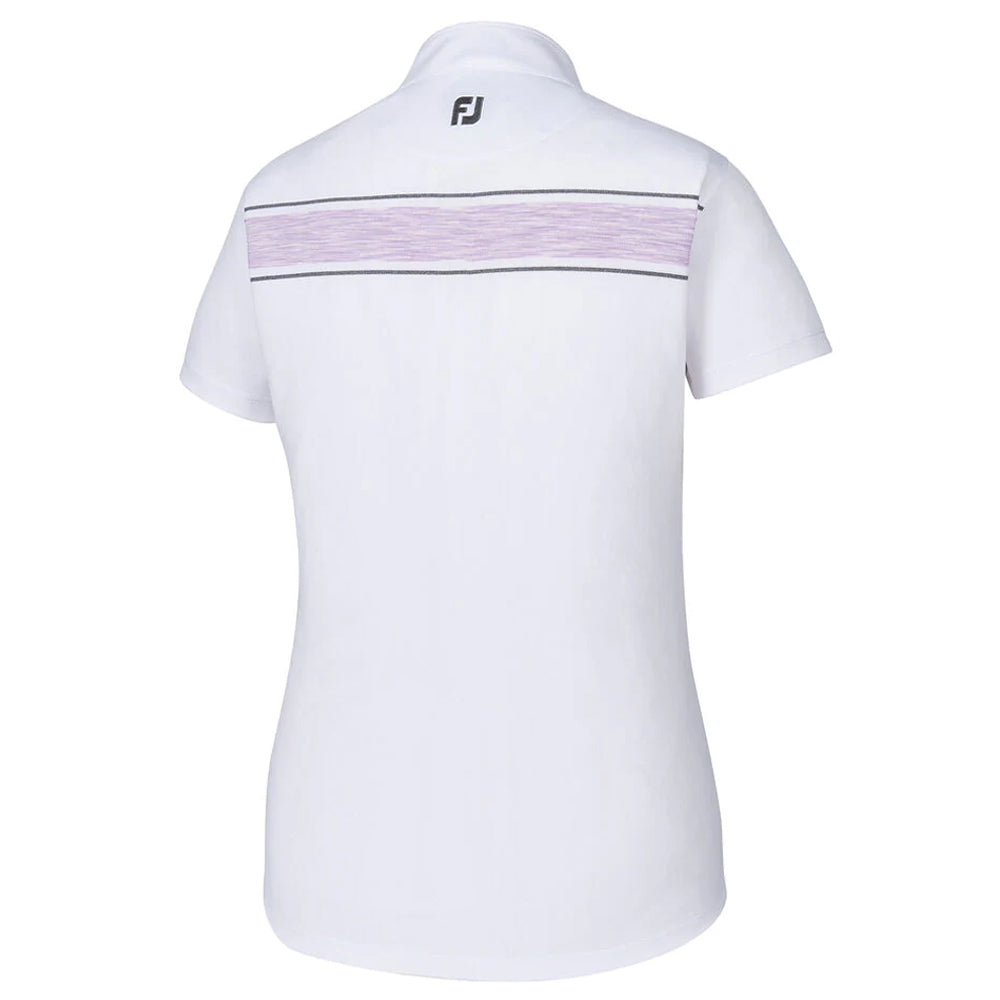 FootJoy Baby Pique Engineered Stripe Zip Golf Pullover White/Orchid/Charcoal - SS19 Women