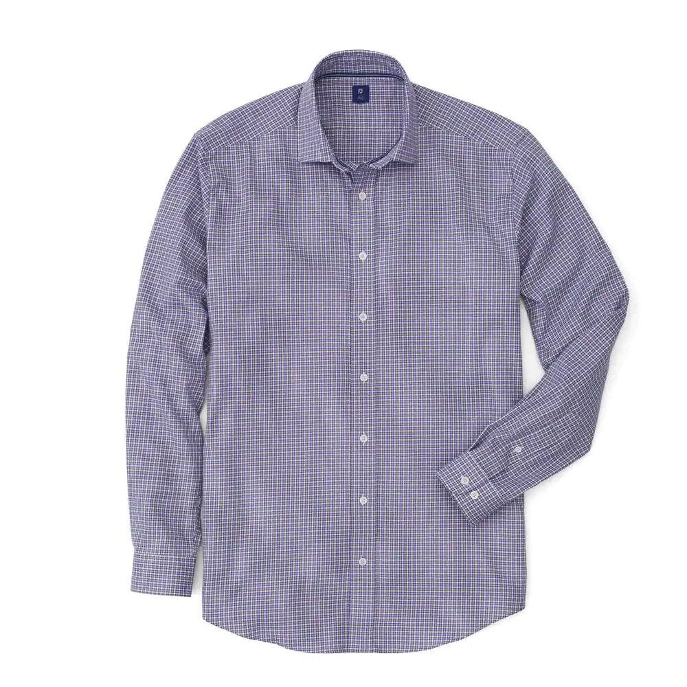 FootJoy Stretch Twill Woven Check Golf T-Shirt Iris/White/Navy - FW19 Men