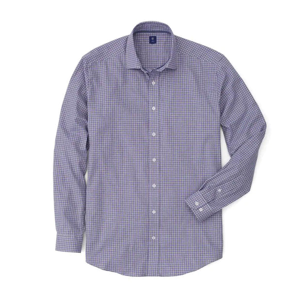 FootJoy Stretch Twill Woven Check Golf T-Shirt Iris/White/Navy - FW19 Men