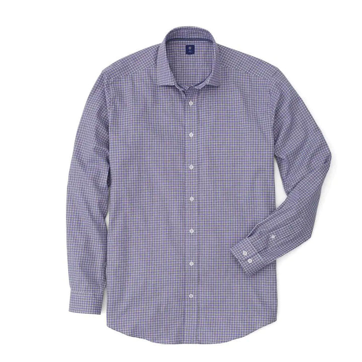 FootJoy Stretch Twill Woven Check Golf T-Shirt Iris/White/Navy - FW19 Men