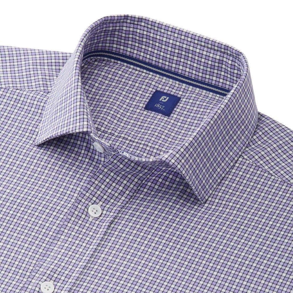 FootJoy Stretch Twill Woven Check Golf T-Shirt Iris/White/Navy - FW19 Men