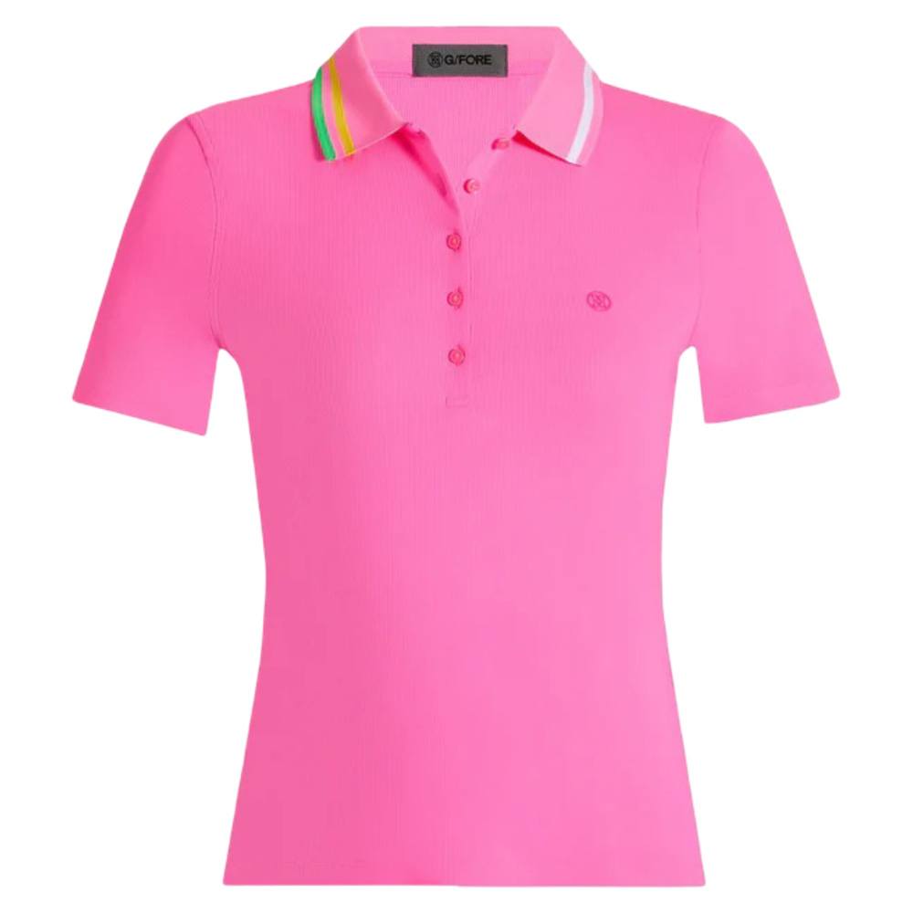 Gfore Contrast Collar Ribbed Tech Nylon Golf Polo Knockout Pink - SP25 Women