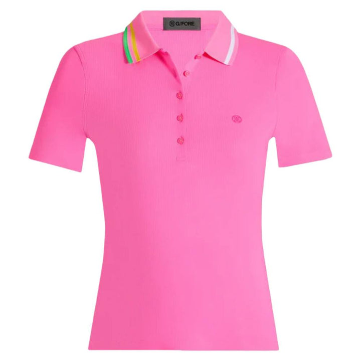 Gfore Contrast Collar Ribbed Tech Nylon Golf Polo Knockout Pink - SP25 Women