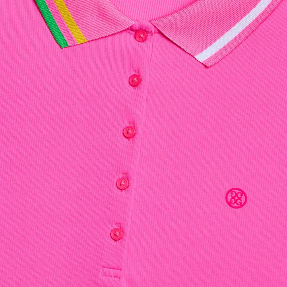 Gfore Contrast Collar Ribbed Tech Nylon Golf Polo Knockout Pink - SP25 Women