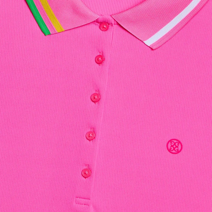 Gfore Contrast Collar Ribbed Tech Nylon Golf Polo Knockout Pink - SP25 Women