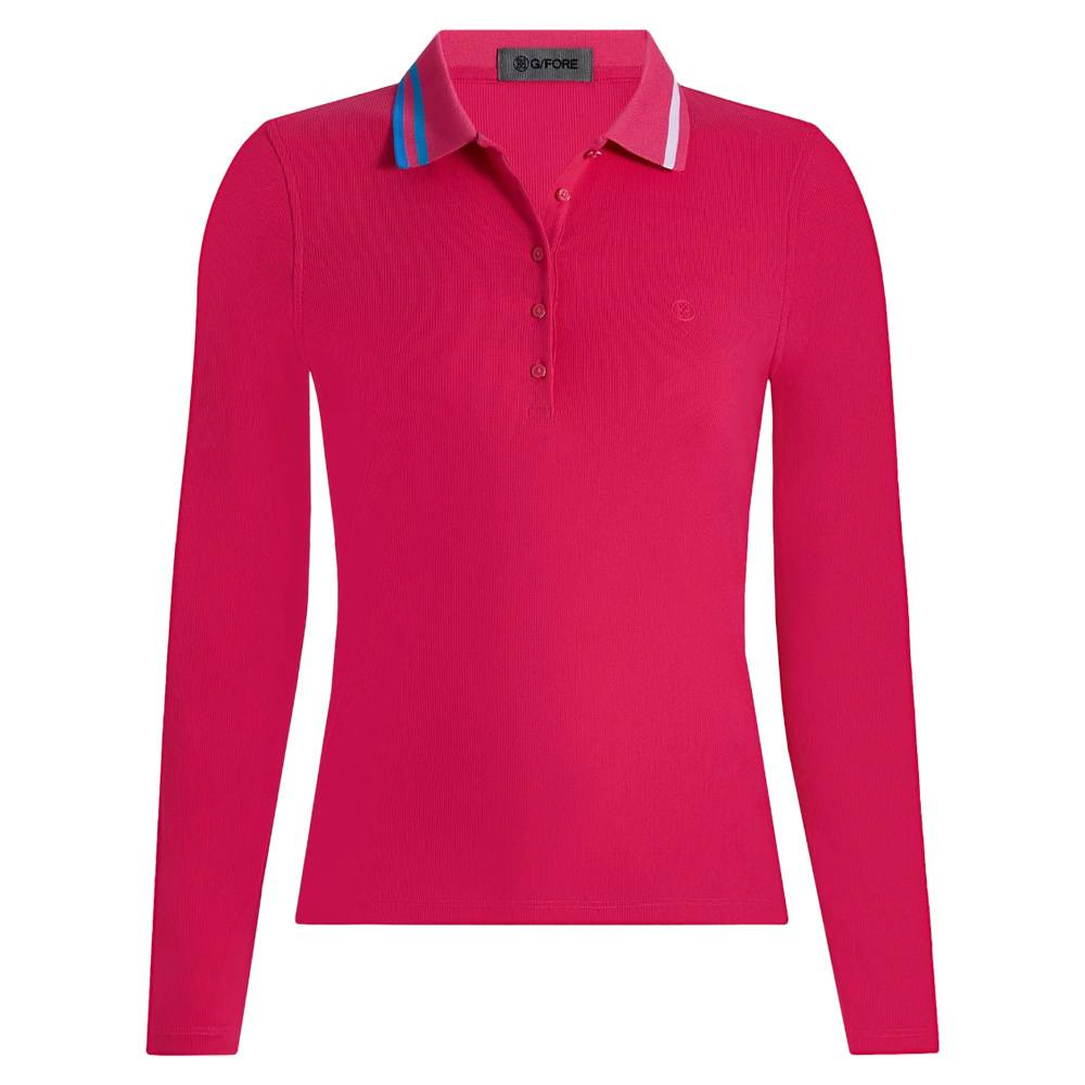 Gfore Contrast Collar Ribbed Tech Nylon Longsleeve Golf Polo Framboise - SP25 Women