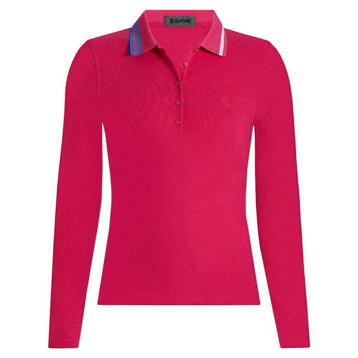 Gfore Contrast Collar Ribbed Tech Nylon Longsleeve Golf Polo Framboise - SP25 Women