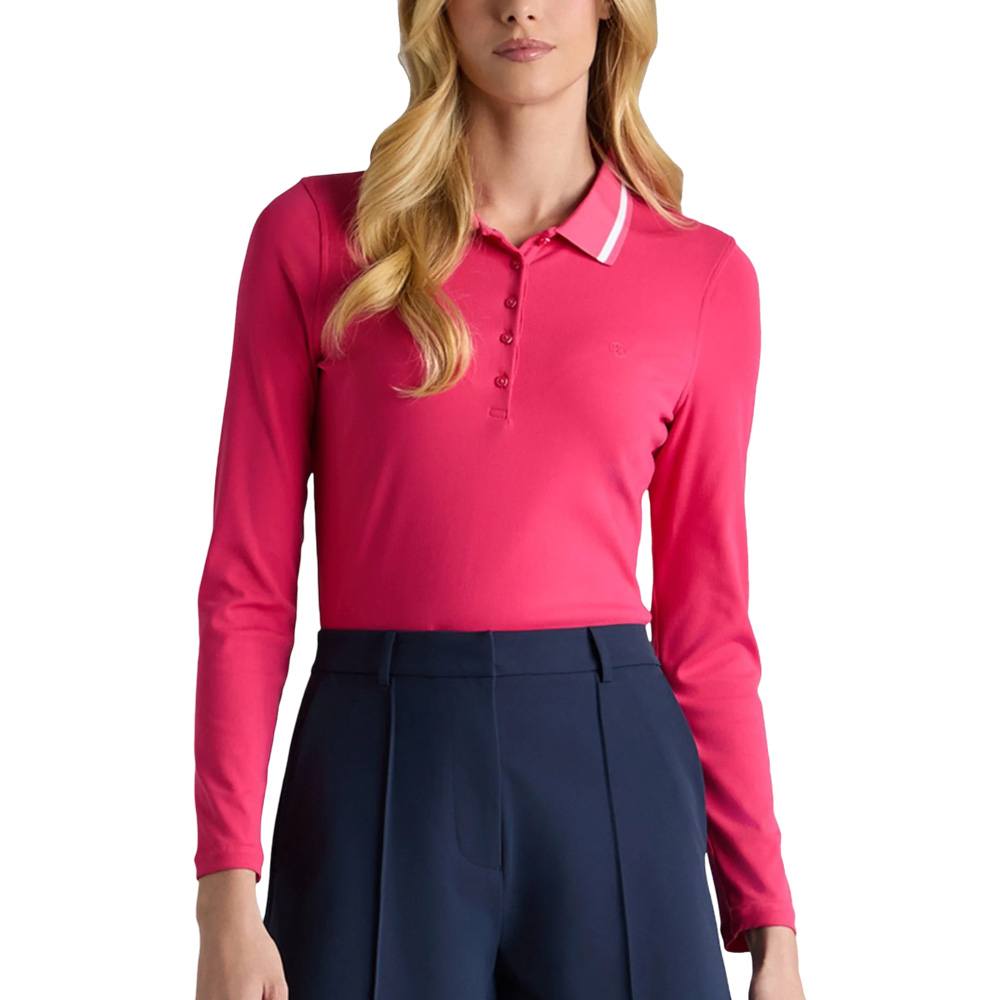 Gfore Contrast Collar Ribbed Tech Nylon Longsleeve Golf Polo Framboise - SP25 Women