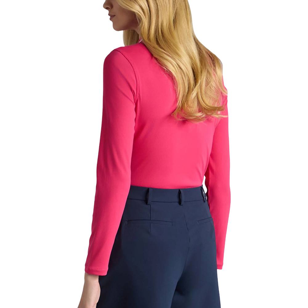 Gfore Contrast Collar Ribbed Tech Nylon Longsleeve Golf Polo Framboise - SP25 Women
