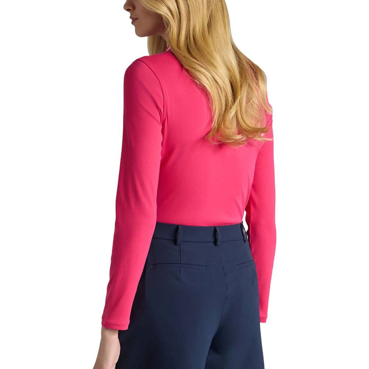 Gfore Contrast Collar Ribbed Tech Nylon Longsleeve Golf Polo Framboise - SP25 Women