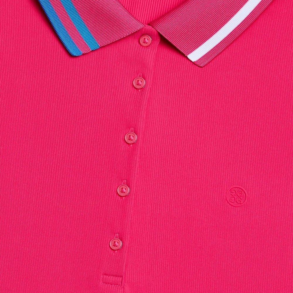 Gfore Contrast Collar Ribbed Tech Nylon Longsleeve Golf Polo Framboise - SP25 Women