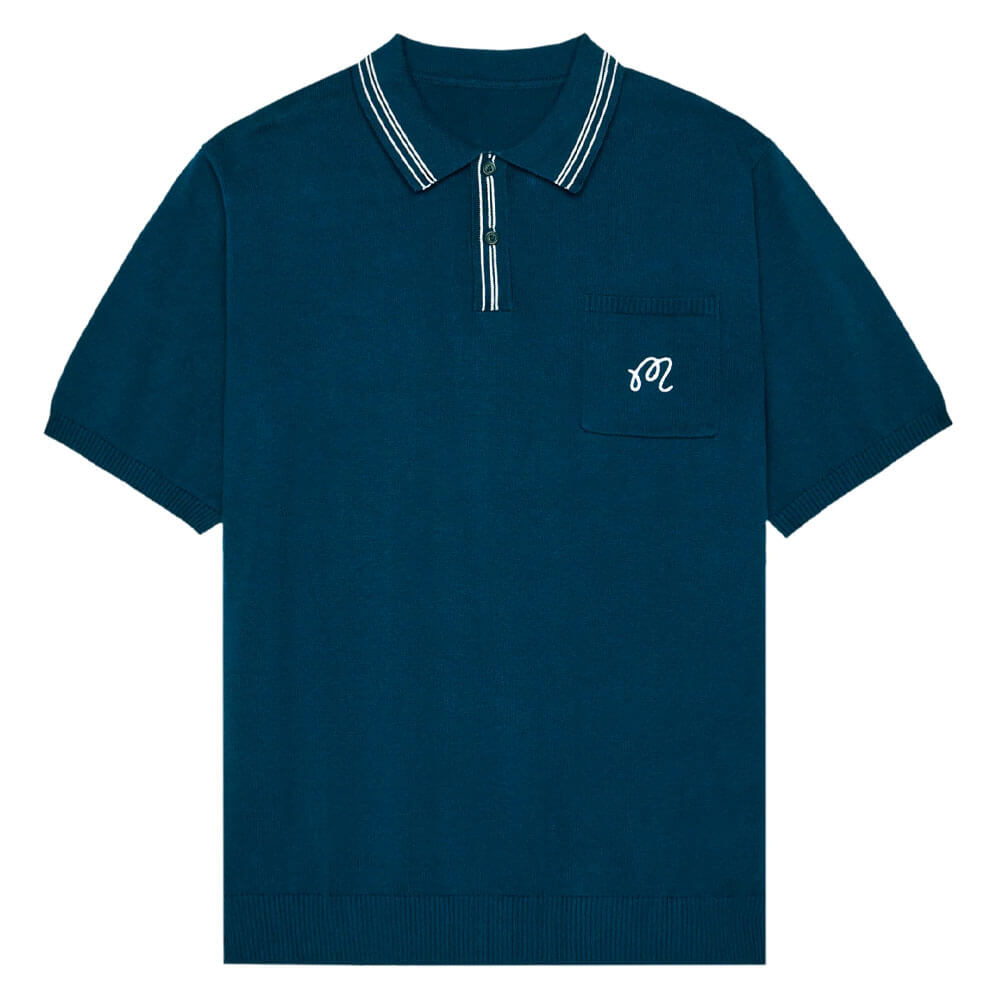 Malbon Campania Knit Golf Polo Azurra - SS25 Men
