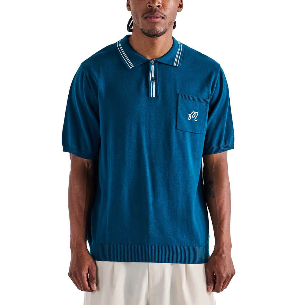 Malbon Campania Knit Golf Polo Azurra - SS25 Men