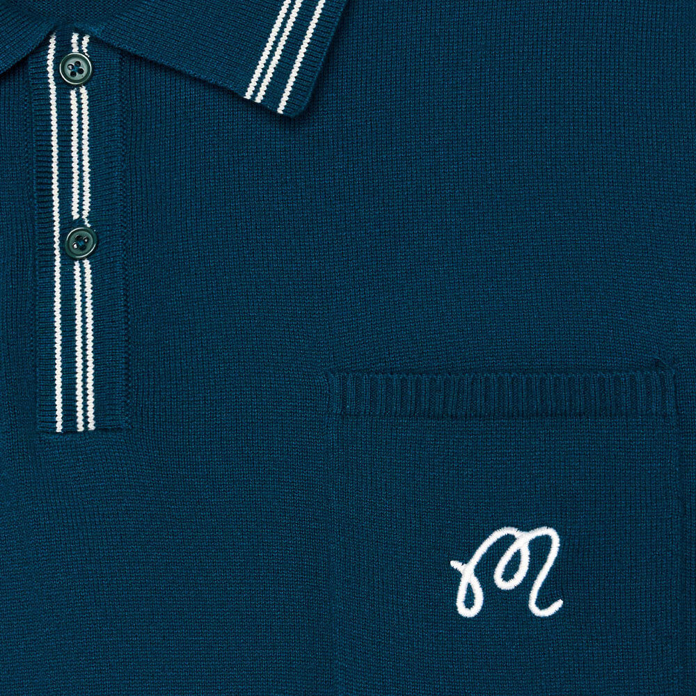 Malbon Campania Knit Golf Polo Azurra - SS25 Men
