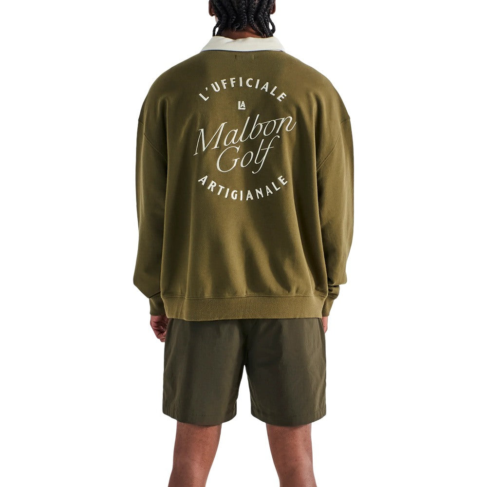 Malbon Artigianale Collared Crewneck Golf Sweater Cypress Green - SS25 Men