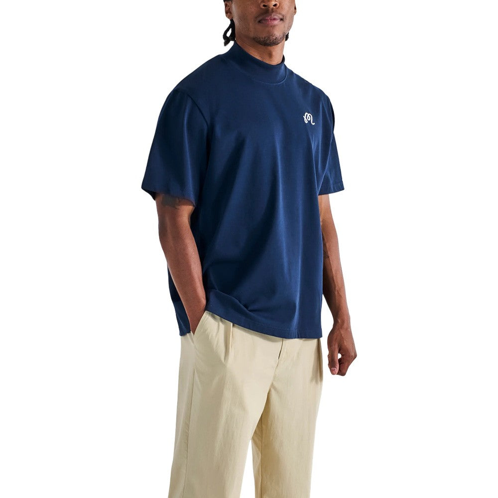 Malbon Mare Mockneck Golf T-Shirt Navy - SS25 Men