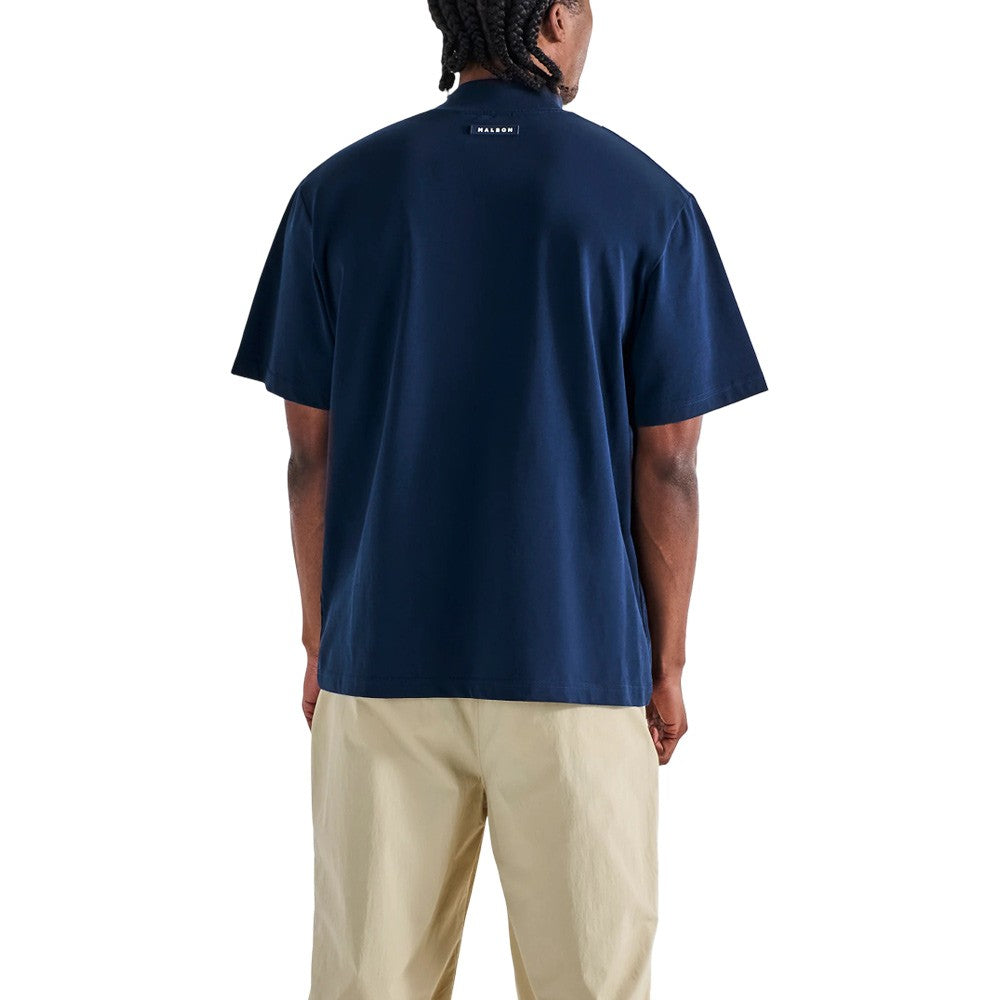 Malbon Mare Mockneck Golf T-Shirt Navy - SS25 Men