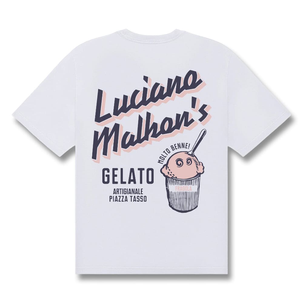 Malbon Gelato Stand Pocket Golf T-Shirt White - SS25 Men
