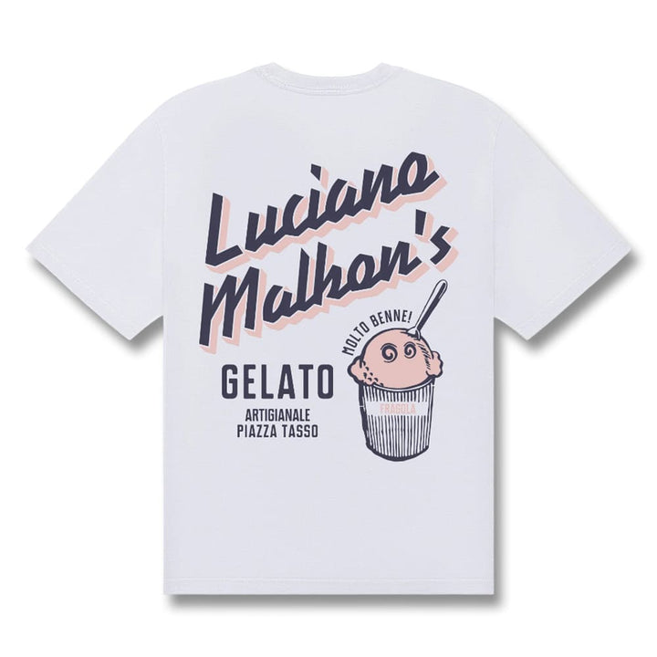 Malbon Gelato Stand Pocket Golf T-Shirt White - SS25 Men