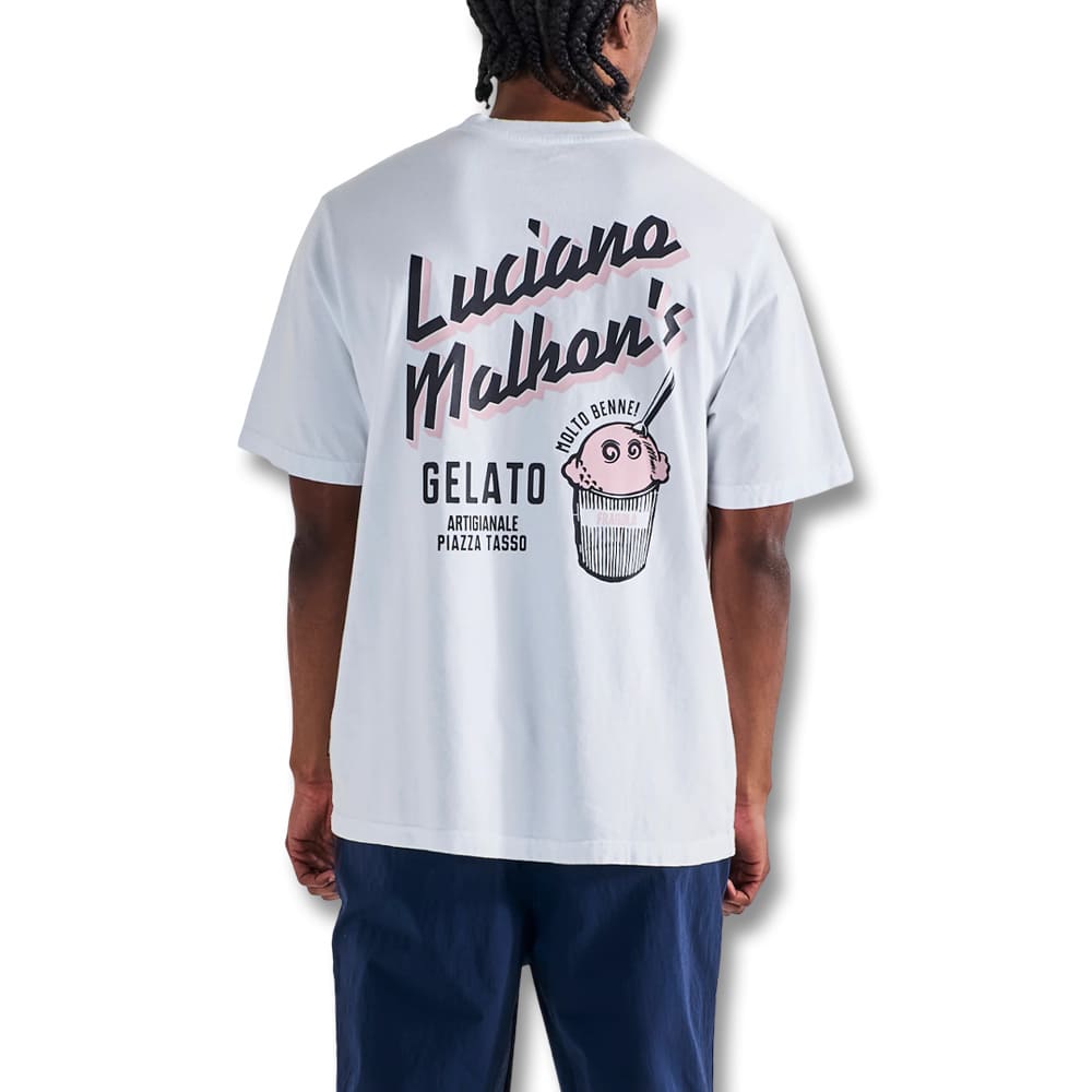 Malbon Gelato Stand Pocket Golf T-Shirt White - SS25 Men