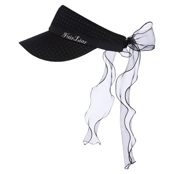 Fairliar Mesh Organza Ribbon Golf Visor Black - 25 Women