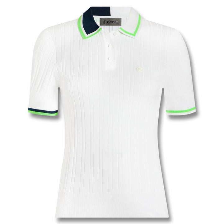 Gfore Ribbed Cotton Blend Sweater Golf Polo Snow/Acid Lime - SP25 Women