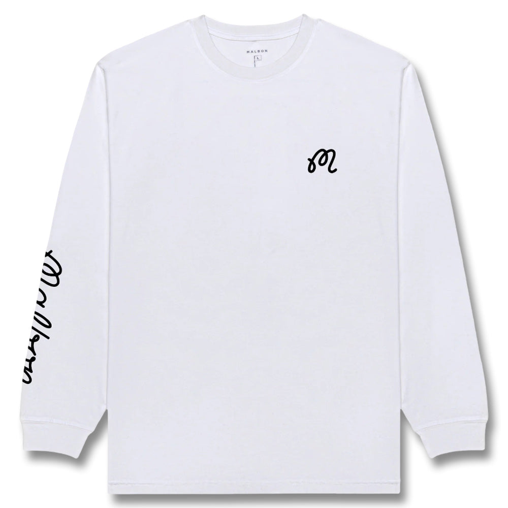 Malbon Gorse M Script Longsleeve Round-Neck Golf T-Shirt White