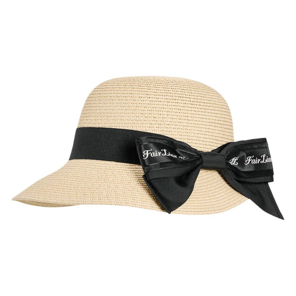 Fairliar Double Ribbon Raffia Golf Hat Light Beige - SS25 Women