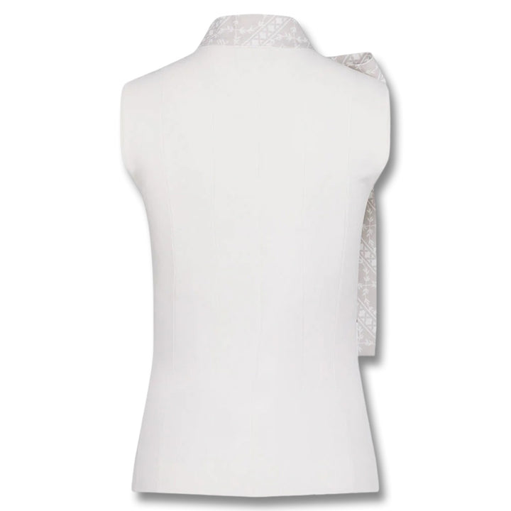 Fairliar Patterned Neck Ribbon Sleeveless Knit Golf Polo White - SS25 Women
