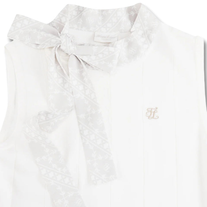 Fairliar Patterned Neck Ribbon Sleeveless Knit Golf Polo White - SS25 Women