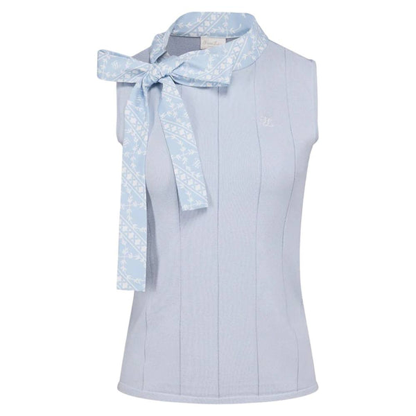 Fairliar Patterned Neck Ribbon Sleeveless Knit Golf Polo Blue - SS25 Women