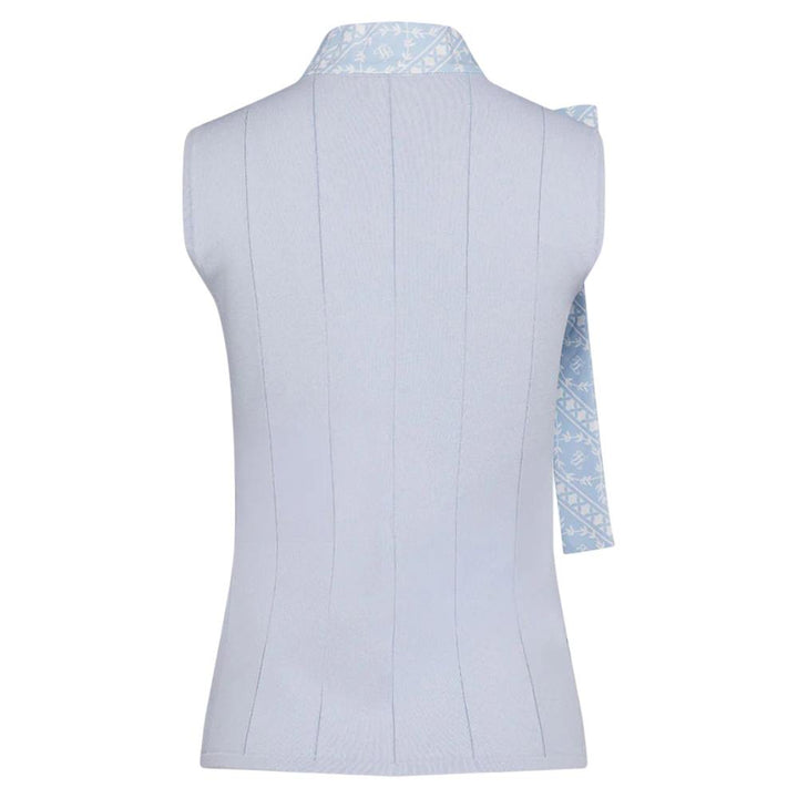 Fairliar Patterned Neck Ribbon Sleeveless Knit Golf Polo Blue - SS25 Women