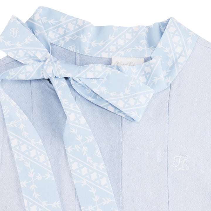Fairliar Patterned Neck Ribbon Sleeveless Knit Golf Polo Blue - SS25 Women
