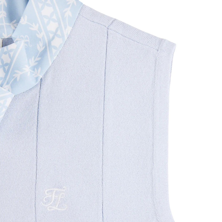 Fairliar Patterned Neck Ribbon Sleeveless Knit Golf Polo Blue - SS25 Women