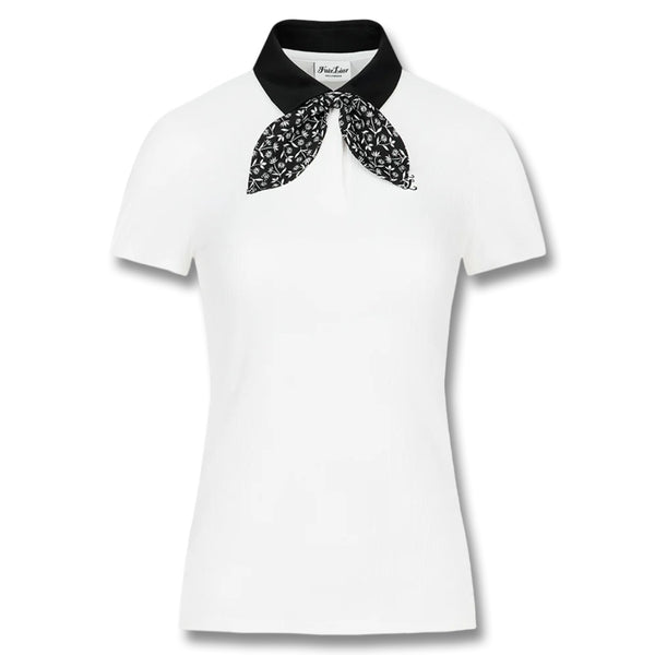 Fairliar Patterned Ribbon Detachable Golf Polo White - SS25 Women