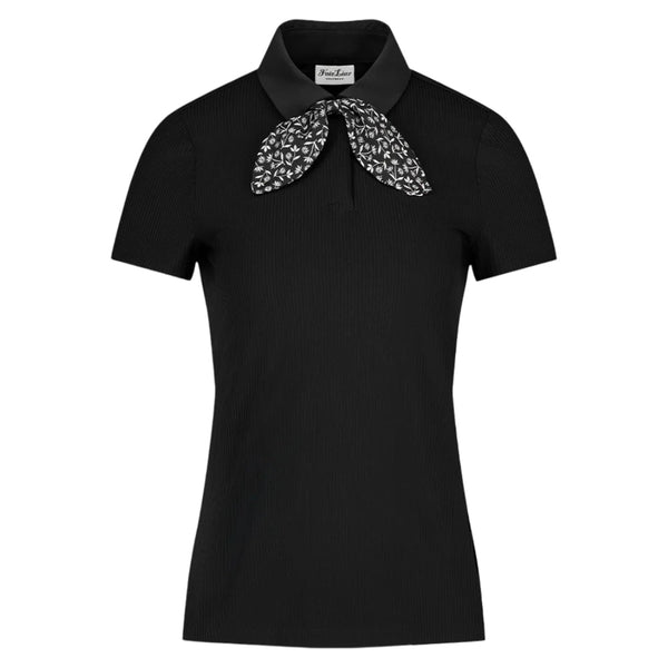 Fairliar Patterned Ribbon Detachable Golf Polo Black - SS25 Women