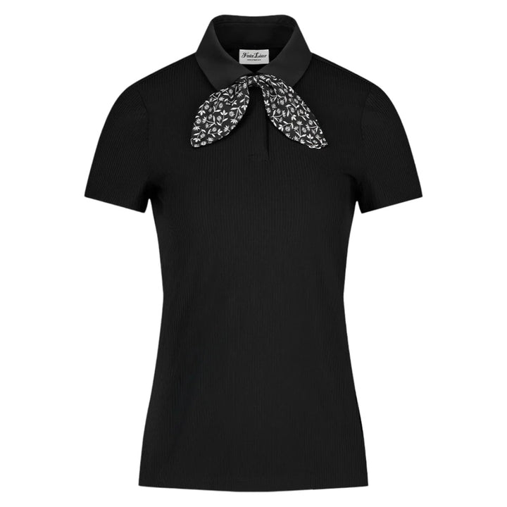 Fairliar Patterned Ribbon Detachable Golf Polo Black - SS25 Women