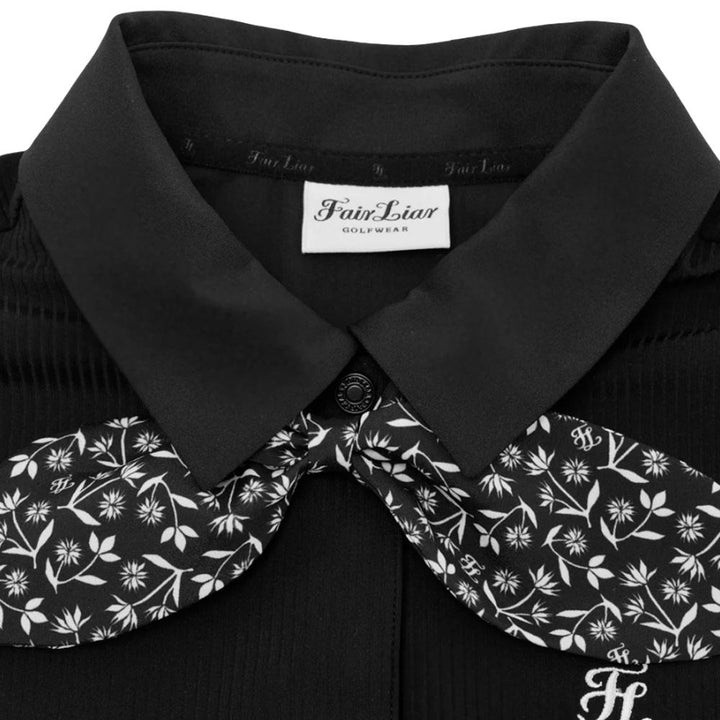 Fairliar Patterned Ribbon Detachable Golf Polo Black - SS25 Women