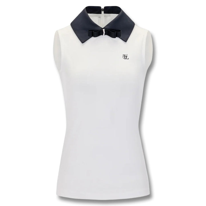 Fairliar Big Collar Ribbon Sleeveless Golf Polo White - SS25 Women