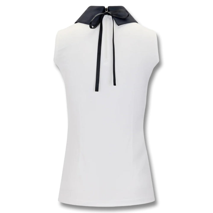 Fairliar Big Collar Ribbon Sleeveless Golf Polo White - SS25 Women