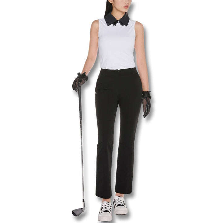 Fairliar Big Collar Ribbon Sleeveless Golf Polo White - SS25 Women
