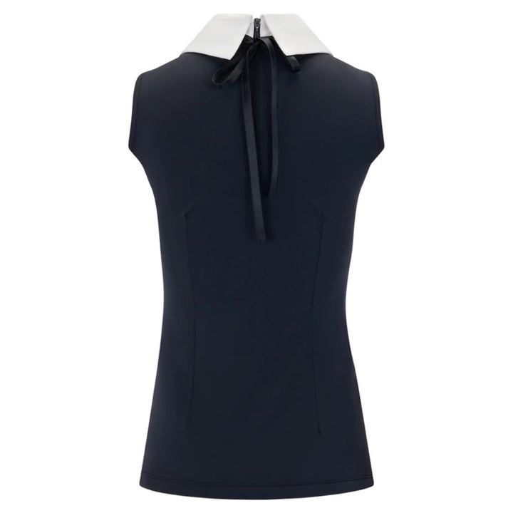 Fairliar Big Collar Ribbon Sleeveless Golf Polo Black - SS25 Women