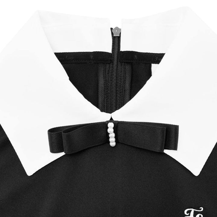 Fairliar Big Collar Ribbon Sleeveless Golf Polo Black - SS25 Women