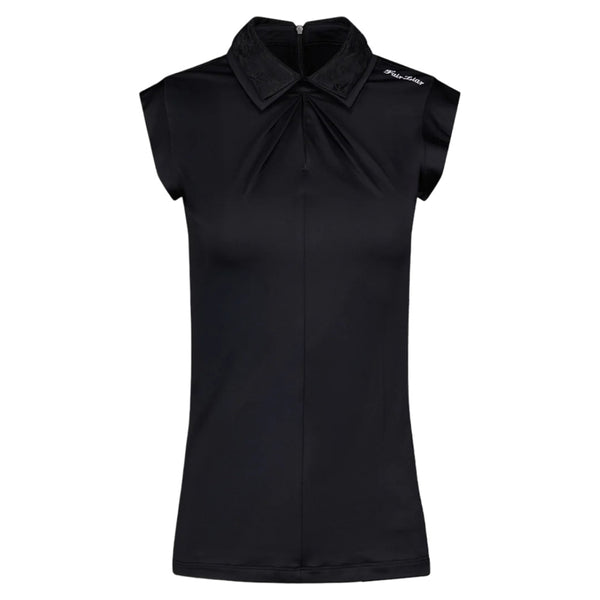 Fairliar Front Shirring Sleeveless Golf Polo Black - SS25 Women