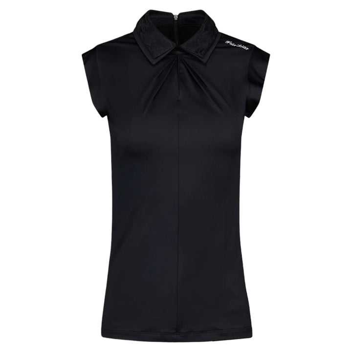 Fairliar Front Shirring Sleeveless Golf Polo Black - SS25 Women