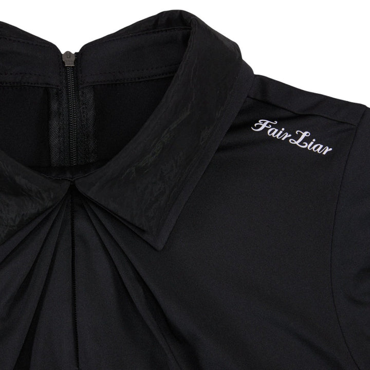 Fairliar Front Shirring Sleeveless Golf Polo Black - SS25 Women