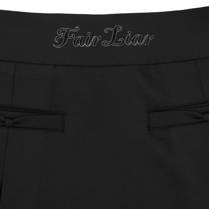 Fairliar Front Ribbon Belt Wide Pleated Golf Skirt Black - SS25 Women